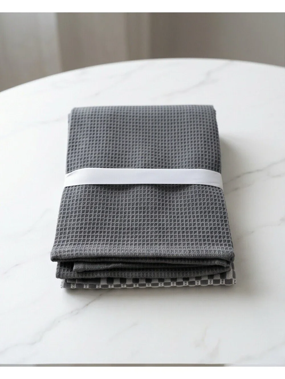 Set of 2 Gray White Checkered Waffle Weave Cotton Kitchen Towels NWOT